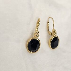 VTG Signed Napier GoldTone Black Glass Crystal Career Pierced Hinged Earrings
